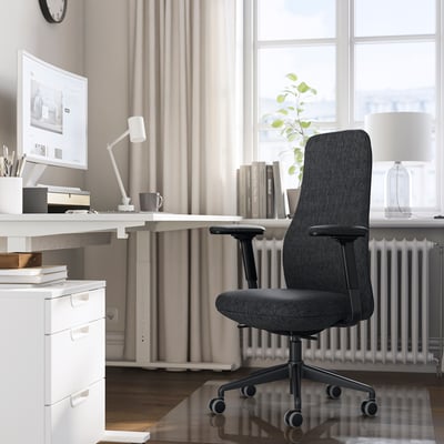 GRÖNFJÄLL Silla de escritorio con apoyabrazos, Letafors gris/negro