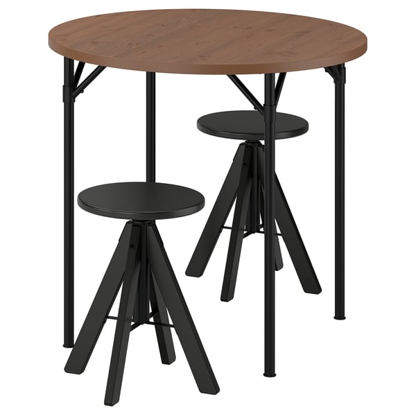 GRÖTÅN / RUDSTORP Mesa y dos sillas, pino tinturado café/negro, 80 cm