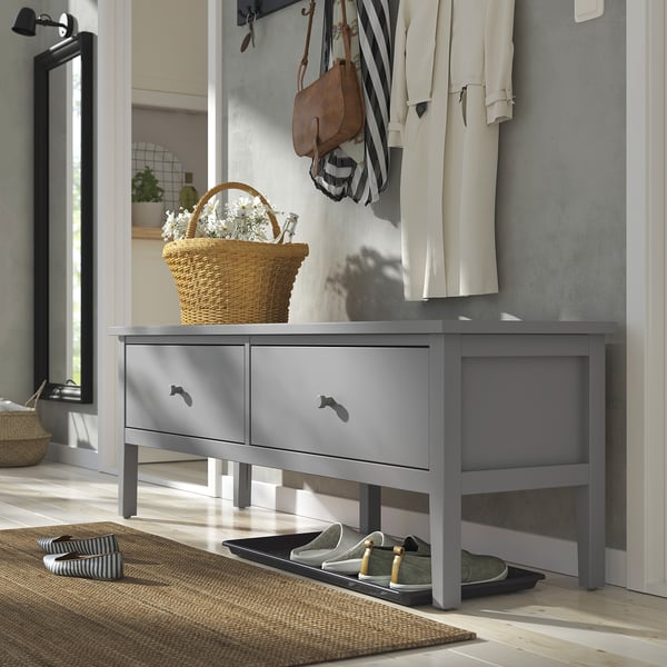 GULLABERG Banco con cajón, gris, 148x43x52 cm