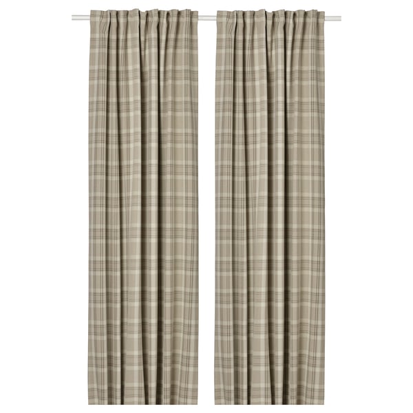HÄGGVECKMAL Cortinas oscurecedoras, 1 par, beige/con cinta de fruncir, 145x250 cm