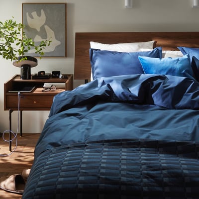 HAMPFLOCKEL Funda de plumón y funda almohada, azul oscuro, 150x200/50x60 cm