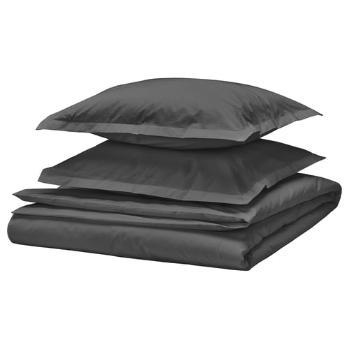 HAMPFLOCKEL Funda plumón con 2 fundas almohada, gris oscuro, 240x220/50x60 cm