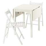 HAUGA / FRÖSVI Mesa y 2 sillas plegables, blanco/blanco, 55/82/109x74 cm