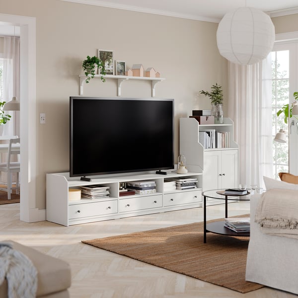 HAUGA Mueble almacenaje/TV, blanco, 276x46x116 cm