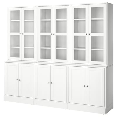 HAVSTA Combi almacenaje puertas vidrio, blanco, 243x47x212 cm
