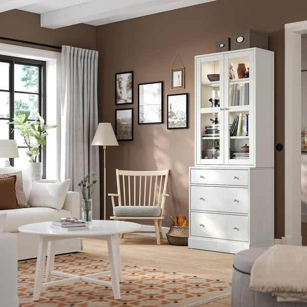 HAVSTA Combi almacenaje puertas vidrio, blanco, 81x47x212 cm