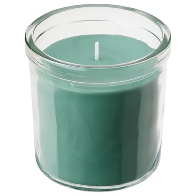 HEDERSAM Vela aromática en vaso de vidrio, Hierba fresca/verde claro, 40 hr