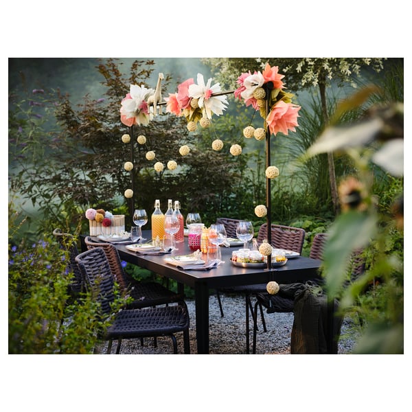 HELGEÖ Marco decorativo para mesa, negro Regulable/exterior Interior, 115/235x116 cm