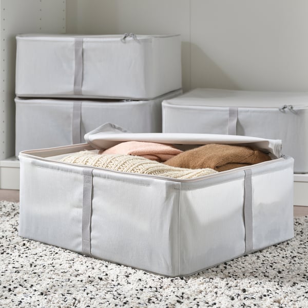 HEMMAFIXARE Organizador de ropa con cierre, Tela Rayas/blanco con gris, 44x51x19 cm