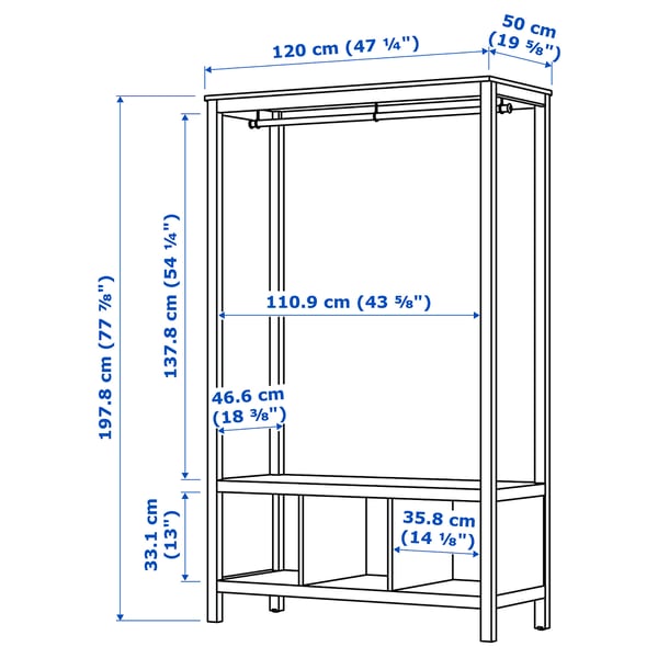 HEMNES Clóset abierto, tinturado blanco, 120x50x197 cm