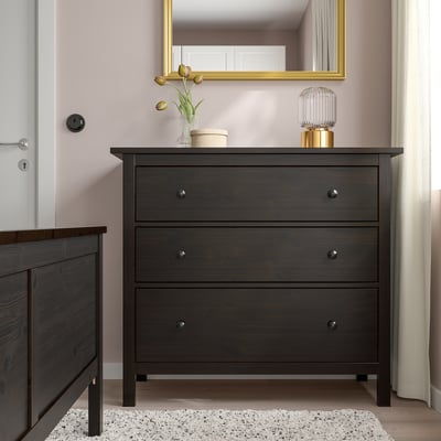 HEMNES Cómoda de 3 cajones, negro con café, 108x96 cm