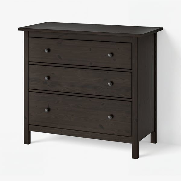 HEMNES Cómoda de 3 cajones, negro con café, 108x96 cm