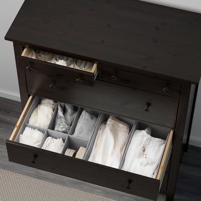 HEMNES Cómoda de 6 cajones, negro con café, 108x131 cm