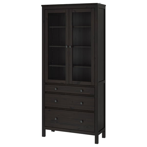 HEMNES Vitrina con cajones, negro con café, 90x197 cm