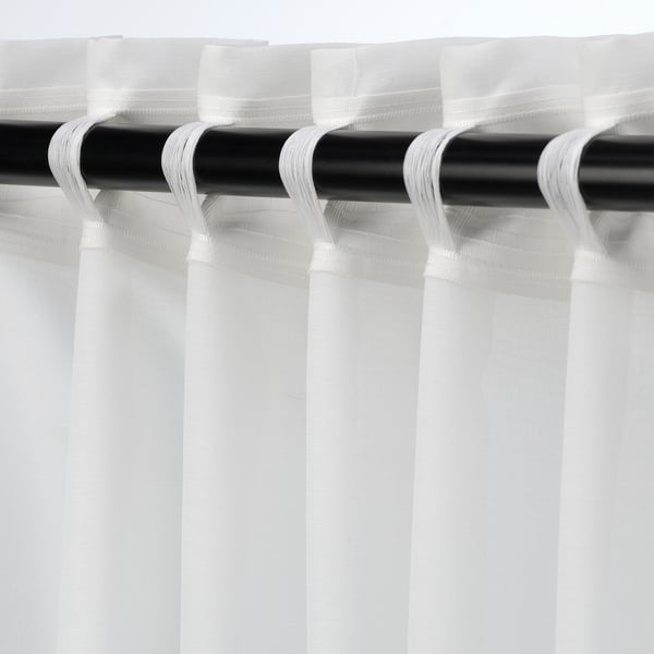 HILJA Cortinas, 1 par, blanco/con cinta de fruncir, 145x250 cm