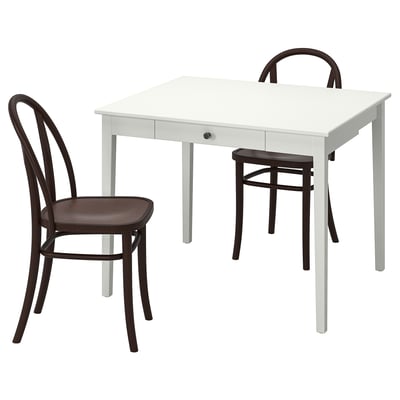 IDANÄS / SKOGSBO Mesa y dos sillas, blanco/café oscuro, 51/86x96 cm