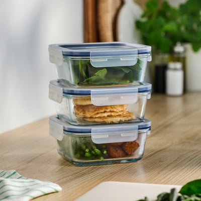IKEA 365+ Contenedor de alimentos con tapa, Cuadrado/Vidrio, 600 ml