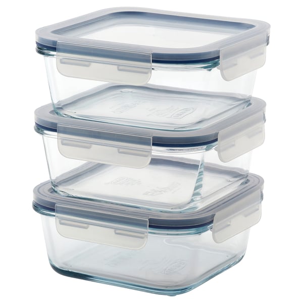 IKEA 365+ Contenedor de alimentos con tapa, Cuadrado/Vidrio, 600 ml