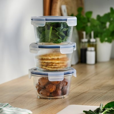 IKEA 365+ Contenedor de alimentos con tapa, Redondo/Vidrio, 600 ml