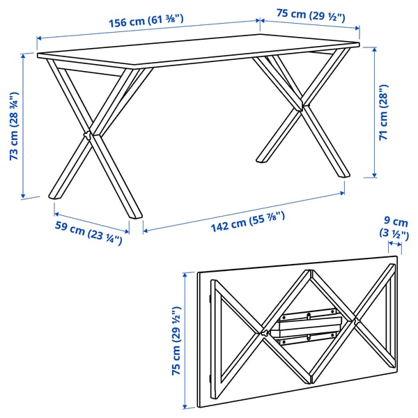 IKEA PS 2026 Mesa, plegable/pino barniz transparente, 156x75 cm