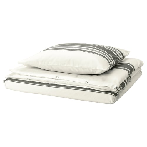 JÄTTEFRÄKEN Funda de plumón y funda almohada, blanco/gris oscuro, 150x200/50x60 cm
