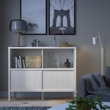 KALKNÄS Mueble con puertas corredizas, blanco, 121x43x98 cm