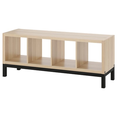 KALLAX Estantería con soporte, Efecto roble tinte blanco/negro, 147x59 cm