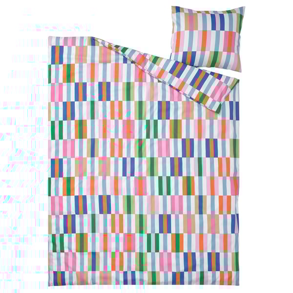 KLIBBKORSÖRT Funda de plumón y funda almohada, multicolor, 150x200/50x60 cm