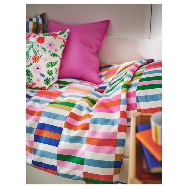 KLIBBKORSÖRT Funda de plumón y funda almohada, multicolor, 150x200/50x60 cm