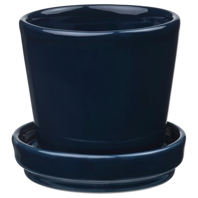 KLOTLÖNN Matera con plato, Interior / exterior/negro con azul, 6 cm