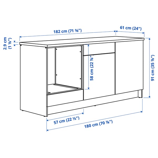 KNOXHULT Armario bajo con puertas y cajón, blanco Estructura, 180 cm