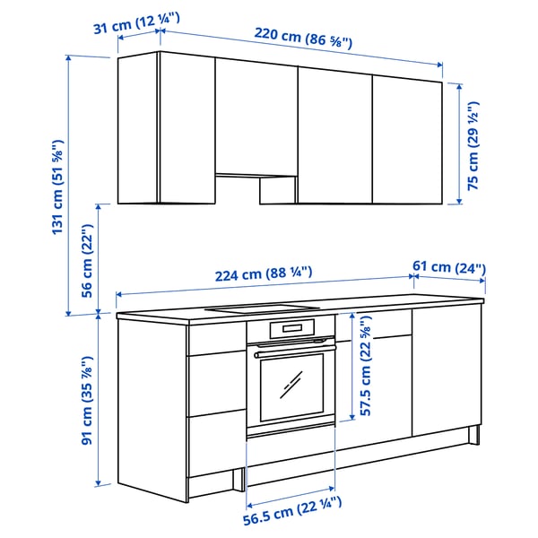 KNOXHULT Cocina, Efecto roble, 220x61x220 cm