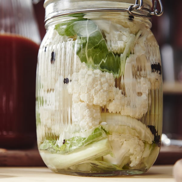 KÖSSEBÄR Contenedor de alimentos con tapa, vidrio incoloro, 1 l