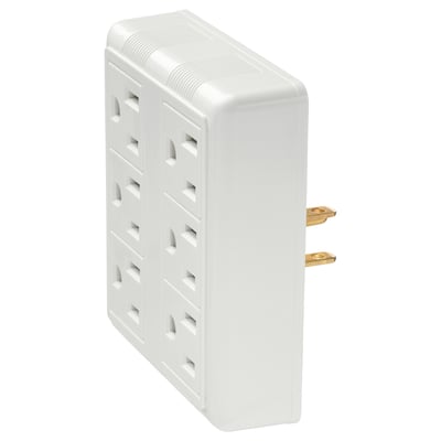 KOPPLA Multitoma de pared de 6 salidas, Con toma de tierra blanco