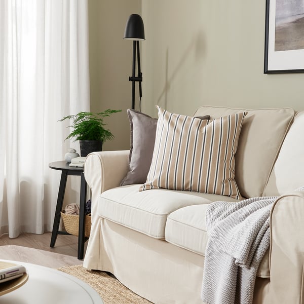 KORALLBUSKE Funda de cojín, beige blanco/a rayas, 50x50 cm