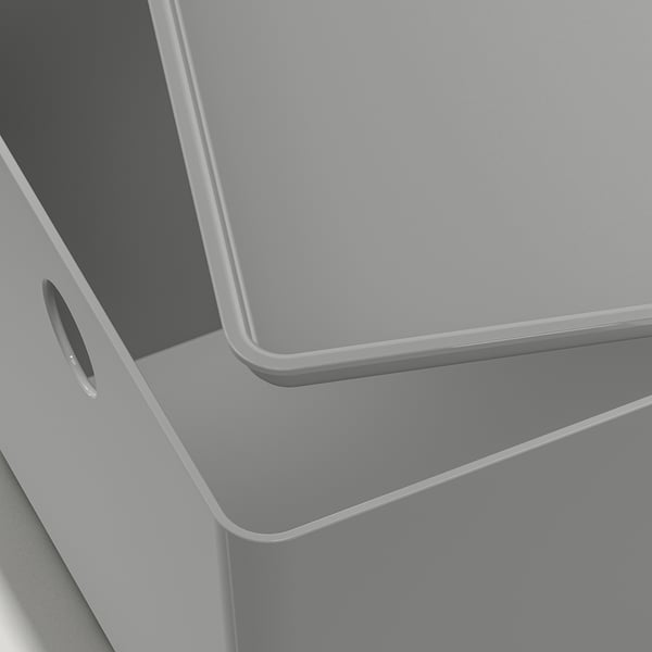 KUGGIS Caja plástica con tapa, gris claro, 18x26x15 cm