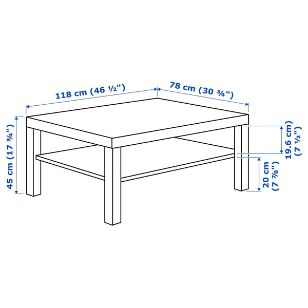 LACK Mesa de centro, Efecto roble tinte blanco, 118x78 cm