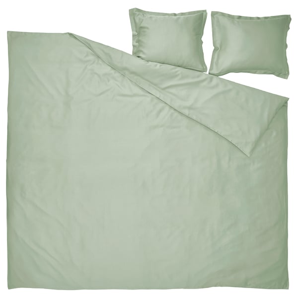LÄKEVÄNDEROT Funda plumón con 2 fundas almohada, gris verdoso claro, 240x220/50x60 cm