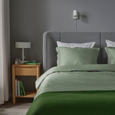 LÄKEVÄNDEROT Funda plumón con 2 fundas almohada, gris verdoso claro, 240x220/50x60 cm