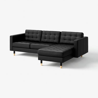 LANDSKRONA Sofá 3 puestos, Con chaiselongue/Grann/Bomstad negro con madera