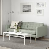 LANDSKRONA Sofá 3 puestos, Gunnared verde claro con madera