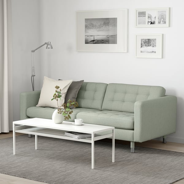 LANDSKRONA Sofá 3 puestos, Gunnared verde claro con metal