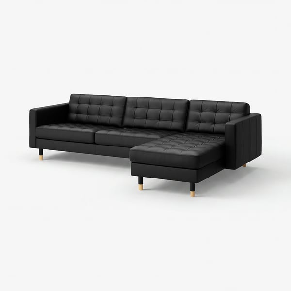 LANDSKRONA Sofá 4 puestos, Con chaiselongue/Grann/Bomstad negro con madera