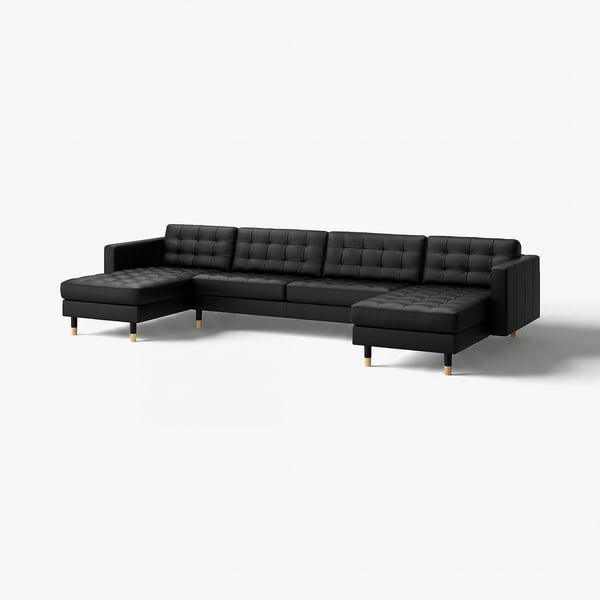 LANDSKRONA Sofá 5 puestos, con chaiselongues/Grann/Bomstad negro con madera