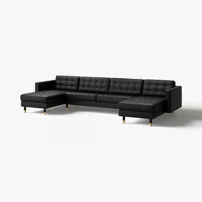 LANDSKRONA Sofá 5 puestos, con chaiselongues/Grann/Bomstad negro con madera