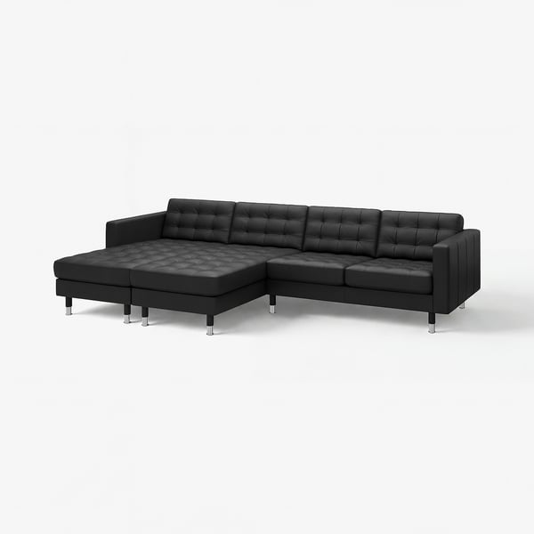 LANDSKRONA Sofá de 4 puestos con chaiselongues, Grann/Bomstad negro con metal