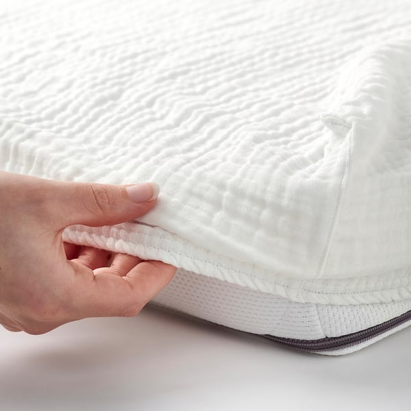 LEN Sábana ajustable para cuna, blanco beige/muselina, 60x120 cm