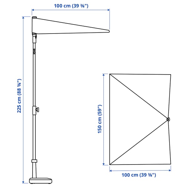 LILLEÖ Parasol, gris, 150x100 cm