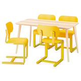 LISABO / LYCKAN Juego de comedor 4 puestos, Chapa fresno/amarillo Chapa abedul, 140x78 cm