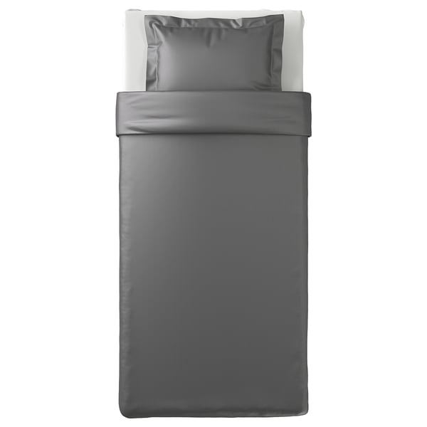 LUKTJASMIN Funda de plumón y funda almohada, gris oscuro, 150x200/50x60 cm